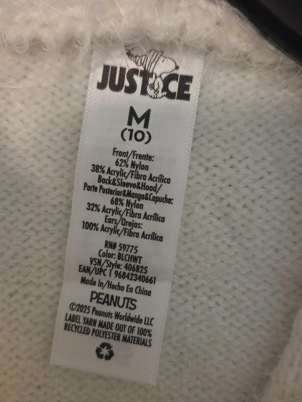 Justice Snoopy Ultra Soft Sweater With Hooded Ears